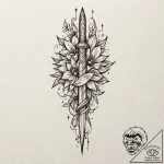 Glyph-etched dagger beneath celestial bloom,… – tattoo sketch (№1753540111_0, 26.07.2025 14:28) — tattoovalue.net