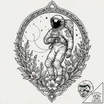 Astronaut discovering a flower on a barren mo… – tattoo sketch (№1753540306_0, 26.07.2025 14:31) — tattoovalue.net