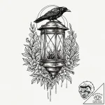 Bone lantern carried by raven, tattoo sketch… – tattoo sketch (№1753540500_0, 26.07.2025 14:35) — tattoovalue.net