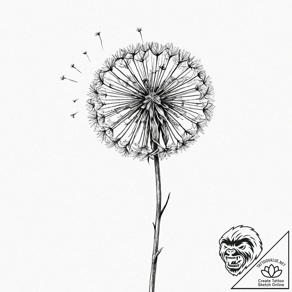 Dandelion - tattoo sketch (№1753541903_0, 26.07.2025 14:58) — tattoovalue.net