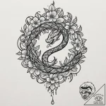 Iron serpent circling celestial bloom, tattoo… – tattoo sketch (№1753542109_0, 26.07.2025 15:01) — tattoovalue.net
