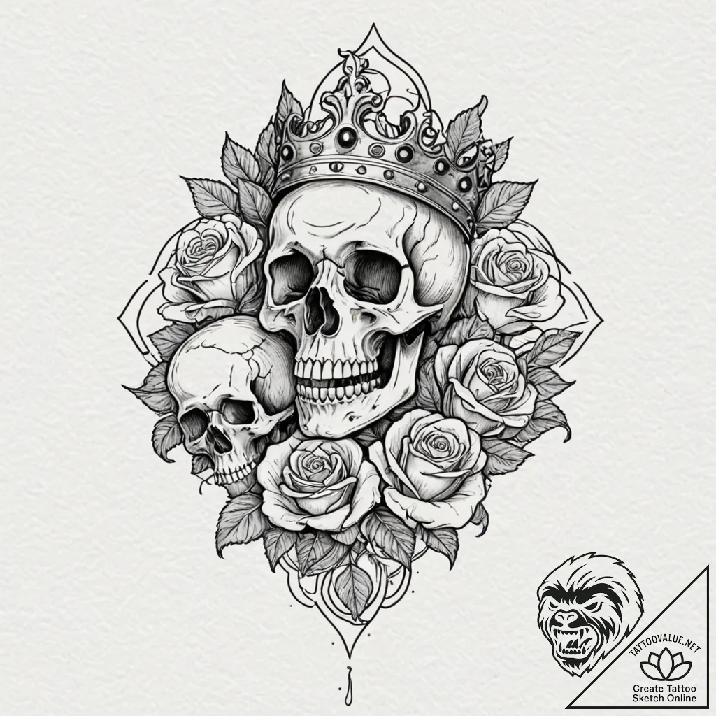 Ashen crown floating in flames, tattoo drawin... - tattoo sketch (№1753542525_0, 26.07.2025 15:08) — tattoovalue.net