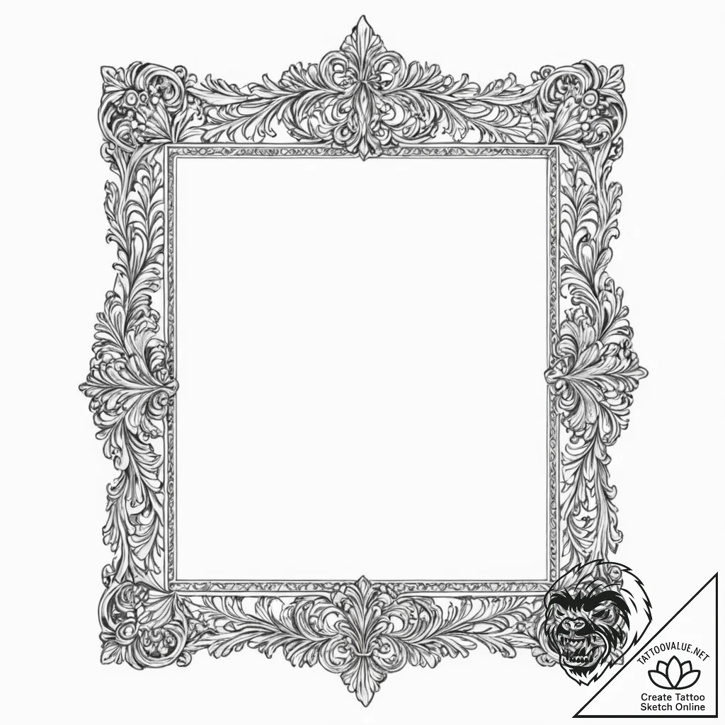 An ornate, empty picture frame - tattoo sketch (№1753542718_0, 26.07.2025 15:11) — tattoovalue.net