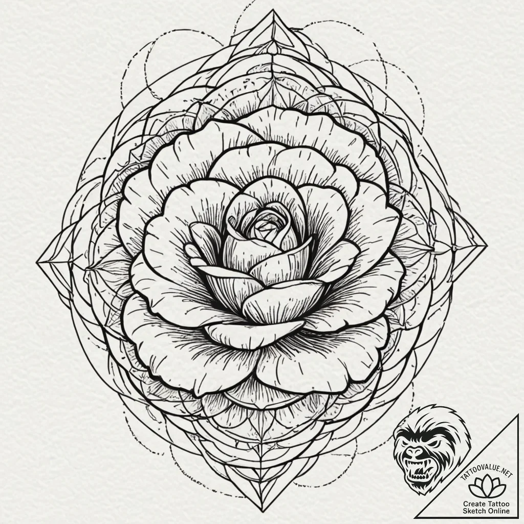 Engraved rose caught in web, tattoo line art,... - tattoo sketch (№1753543105_0, 26.07.2025 15:18) — tattoovalue.net