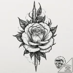 Dagger pierced through rose, tattoo line art,… – tattoo sketch (№1753543299_0, 26.07.2025 15:21) — tattoovalue.net