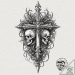 Hallowed blade crowned with bone, tattoo sket… – tattoo sketch (№1753543683_0, 26.07.2025 15:28) — tattoovalue.net