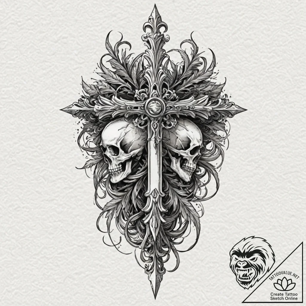 Hallowed blade crowned with bone, tattoo sket... - tattoo sketch (№1753543683_0, 26.07.2025 15:28) — tattoovalue.net