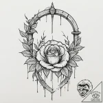 Harrowed rose beneath bone gate, ink illustra… – tattoo sketch (№1753543884_0, 26.07.2025 15:31) — tattoovalue.net