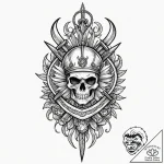 Etched helm pierced by dagger, tattoo flash s… – tattoo sketch (№1753544089_0, 26.07.2025 15:34) — tattoovalue.net
