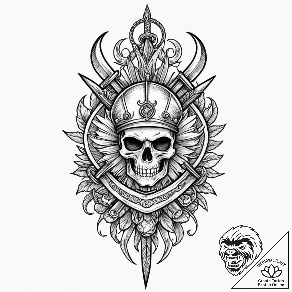 Etched helm pierced by dagger, tattoo flash s... - tattoo sketch (№1753544089_0, 26.07.2025 15:34) — tattoovalue.net