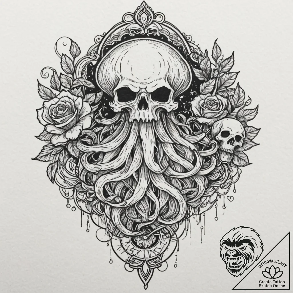Gorgon jellyfish, tattoo flash sheet design,... - tattoo sketch (№1753544486_0, 26.07.2025 15:41) — tattoovalue.net
