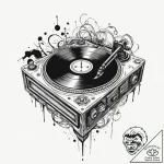 A detailed broken record player, silent,, con… – tattoo sketch (№1753544680_0, 26.07.2025 15:44) — tattoovalue.net