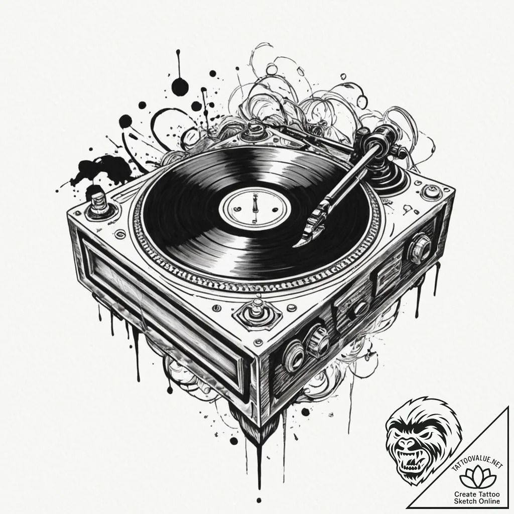 A detailed broken record player, silent,, con... - tattoo sketch (№1753544680_0, 26.07.2025 15:44) — tattoovalue.net