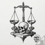 Alchemy scales with skull weights, artistic t… – tattoo sketch (№1753545076_0, 26.07.2025 15:51) — tattoovalue.net