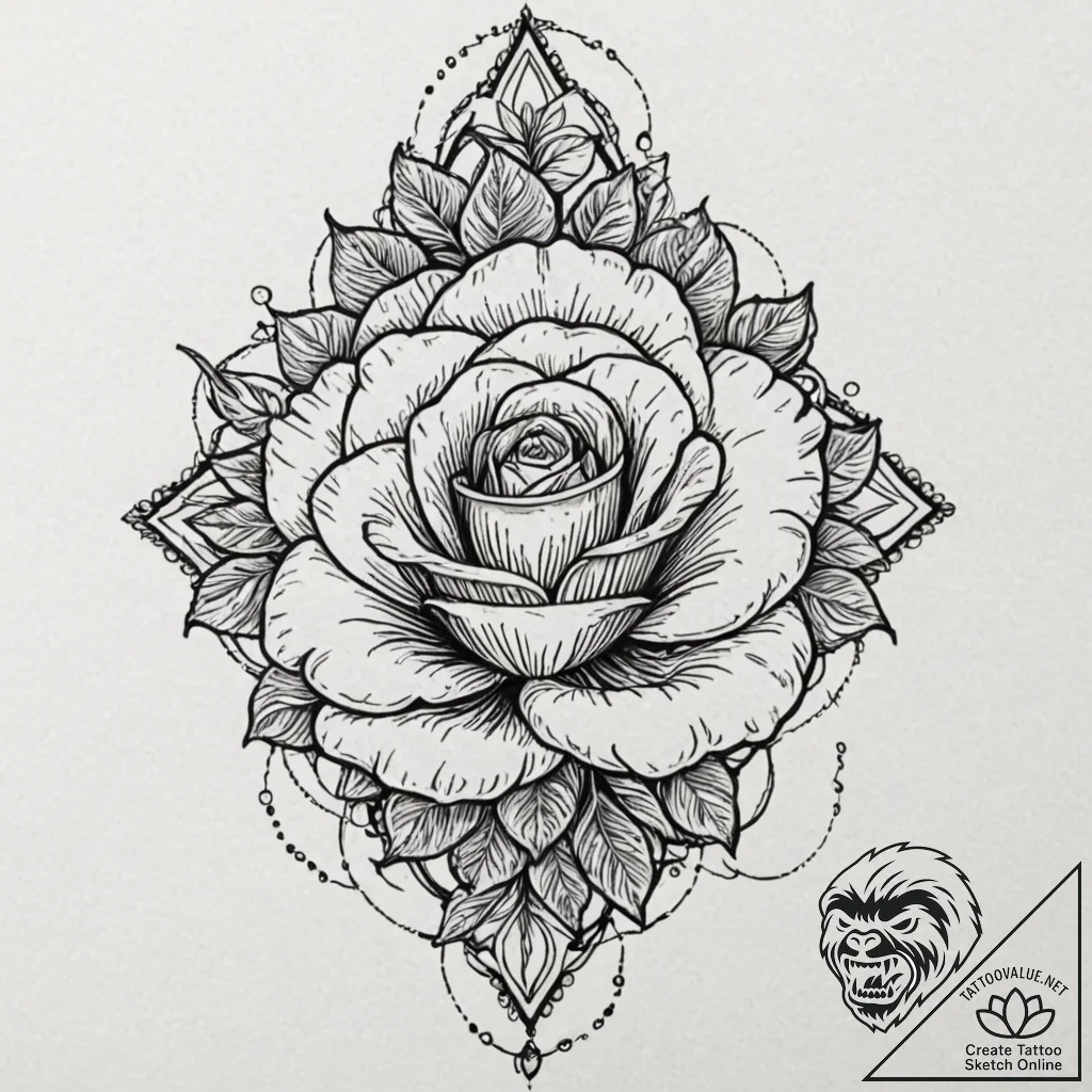 Atomic rose with neon glow, tattoo drawing ou... - tattoo sketch (№1753545278_0, 26.07.2025 15:54) — tattoovalue.net