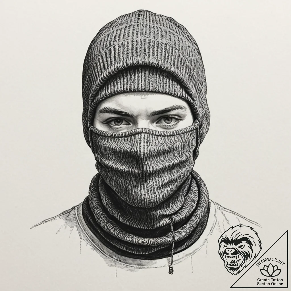 A detailed balaclava over face, hidden,, conc... - tattoo sketch (№1753545473_0, 26.07.2025 15:57) — tattoovalue.net