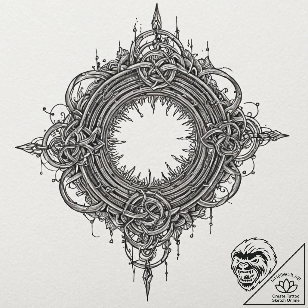 Razor wire wrapped around relic, tattoo flash... - tattoo sketch (№1753546276_0, 26.07.2025 16:11) — tattoovalue.net