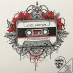 A retro cassette tape unspooling, tattoo flas… – tattoo sketch (№1753546864_0, 26.07.2025 16:21) — tattoovalue.net