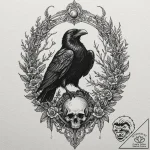 Art nouveau raven perched on skull, ink illus… – tattoo sketch (№1753547643_0, 26.07.2025 16:34) — tattoovalue.net