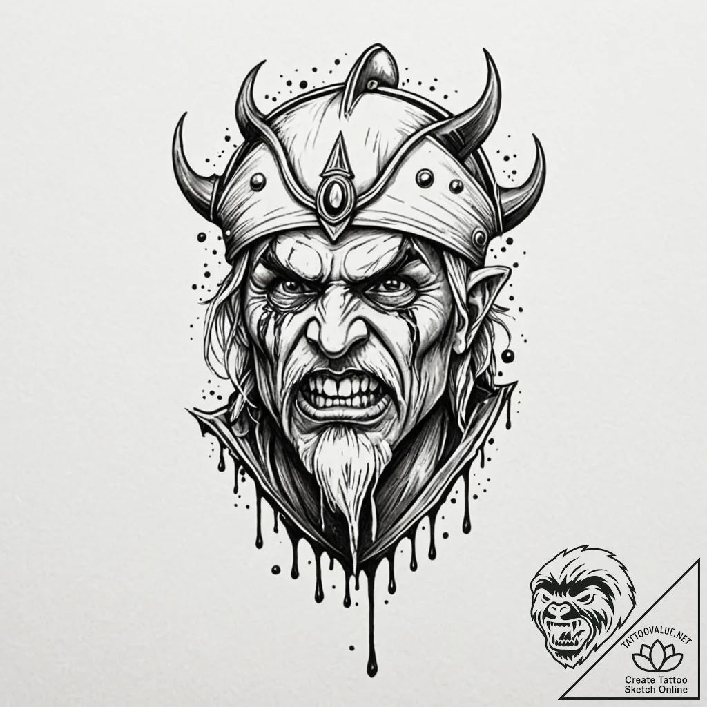 Orcish war paint dripping like blood, concept... - tattoo sketch (№1753547848_0, 26.07.2025 16:37) — tattoovalue.net