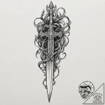 Dagger in skeletal grip, concept art for tatt… – tattoo sketch (№1753548429_0, 26.07.2025 16:47) — tattoovalue.net