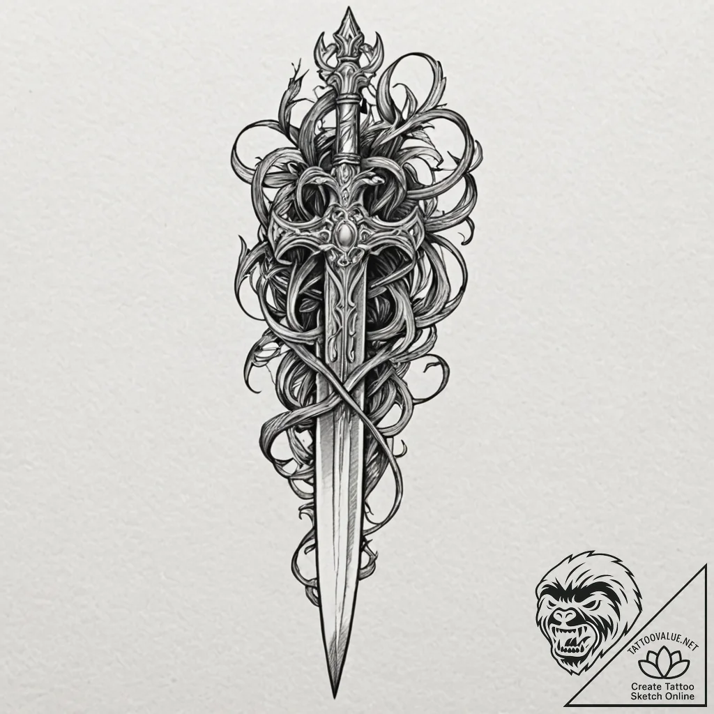 Dagger in skeletal grip, concept art for tatt... - tattoo sketch (№1753548429_0, 26.07.2025 16:47) — tattoovalue.net