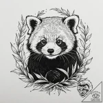 Red panda curled around a sprig of bamboo, ta… – tattoo sketch (№1753549572_0, 26.07.2025 17:06) — tattoovalue.net