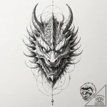 Dragon mask forged from iron, ink illustratio… – tattoo sketch (№1753550143_0, 26.07.2025 17:15) — tattoovalue.net
