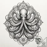 Octopus with each tentacle holding a differen… – tattoo sketch (№1753550335_0, 26.07.2025 17:18) — tattoovalue.net