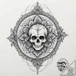 Ramskull crowned with ivy, ink illustration f… – tattoo sketch (№1753550526_0, 26.07.2025 17:22) — tattoovalue.net