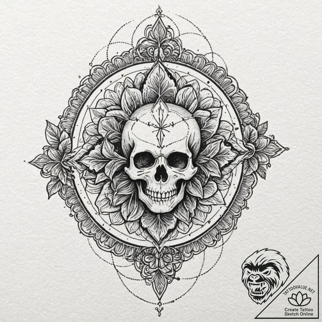 Ramskull crowned with ivy, ink illustration f... - tattoo sketch (№1753550526_0, 26.07.2025 17:22) — tattoovalue.net