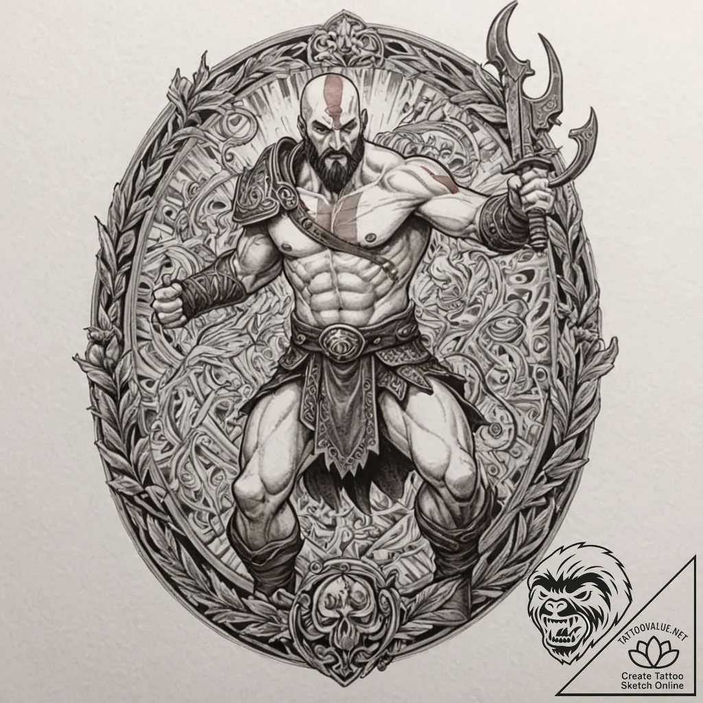 Ghost of sparta, kratos, with his blades of c... - tattoo sketch (№1753550719_0, 26.07.2025 17:25) — tattoovalue.net