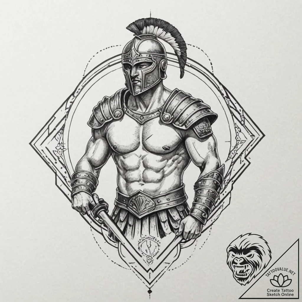 Gladiator, artistic tattoo sketch, muted colo... - tattoo sketch (№1753551482_0, 26.07.2025 17:38) — tattoovalue.net