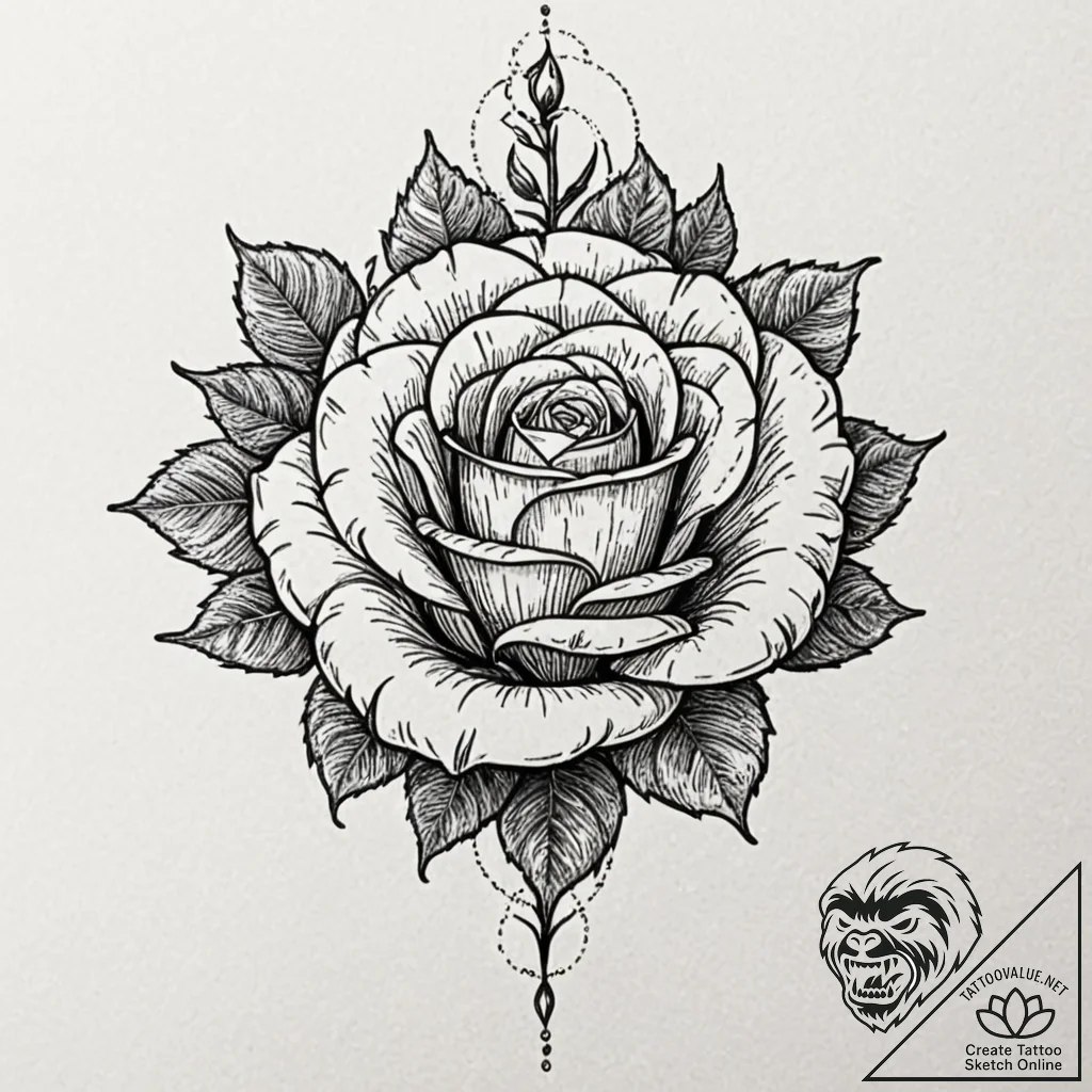 Apocalyptic rose with barbed petals, tattoo l... - tattoo sketch (№1753551673_0, 26.07.2025 17:41) — tattoovalue.net