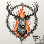 Apocalyptic stag wreathed in fire, tattoo fla… – tattoo sketch (№1753552053_0, 26.07.2025 17:47) — tattoovalue.net