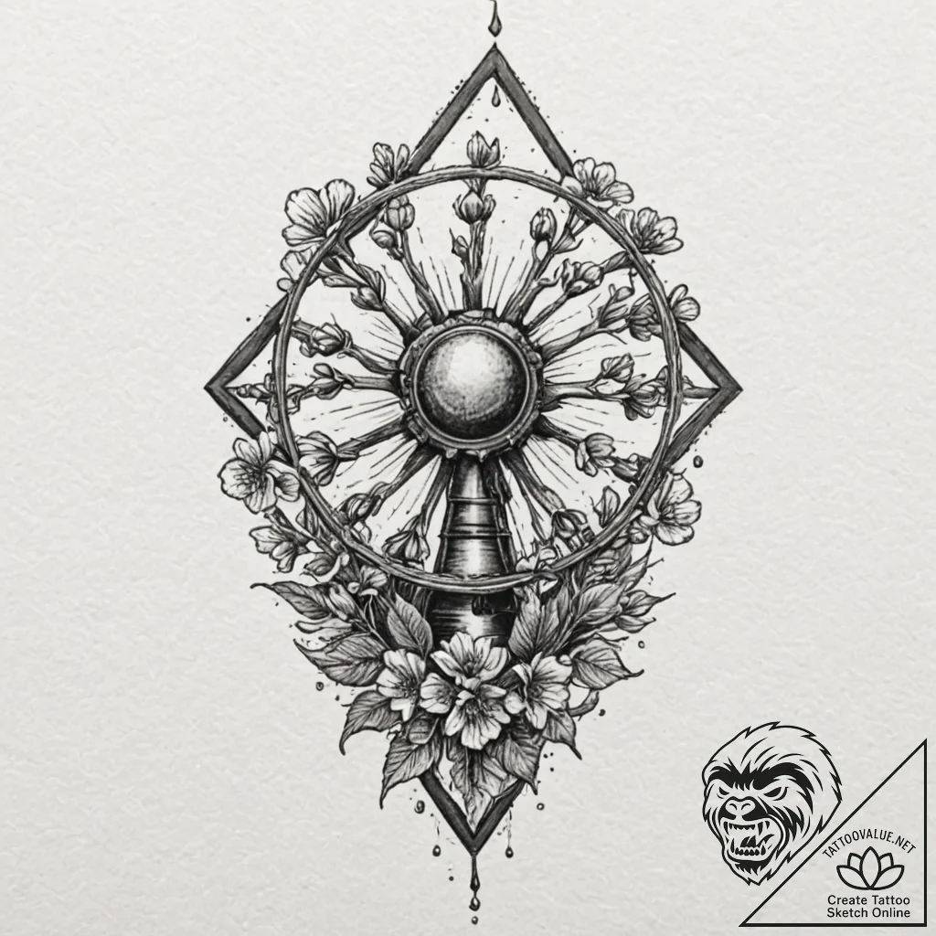 Chernobyl's reactor core with mutated flowers... - tattoo sketch (№1753552244_0, 26.07.2025 17:50) — tattoovalue.net