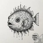 Pufferfish with crystalline spines, ink illus… – tattoo sketch (№1753552625_0, 26.07.2025 17:57) — tattoovalue.net