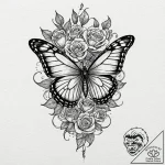 Monarch butterfly emerging from a chrysalis,… – tattoo sketch (№1753552816_0, 26.07.2025 18:00) — tattoovalue.net