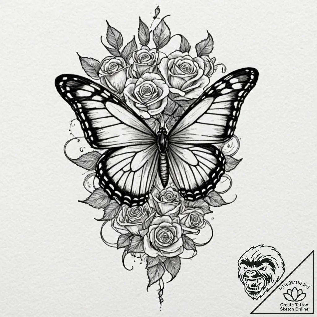 Monarch butterfly emerging from a chrysalis,... - tattoo sketch (№1753552816_0, 26.07.2025 18:00) — tattoovalue.net