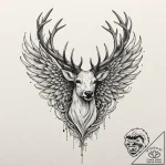 Angelic stag with wings, tattoo line art, sof… – tattoo sketch (№1753553197_0, 26.07.2025 18:06) — tattoovalue.net