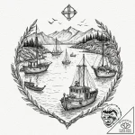 Harbor scene with boats at anchor, representi… – tattoo sketch (№1753553393_0, 26.07.2025 18:09) — tattoovalue.net