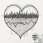 Heart monitor ekg line morphing into a city s… – tattoo sketch (№1753553784_0, 26.07.2025 18:16) — tattoovalue.net