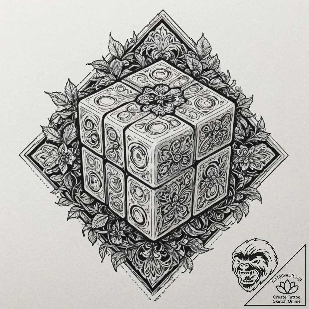 Rubik's cube, solved or scrambled, tattoo fla... - tattoo sketch (№1753553980_0, 26.07.2025 18:19) — tattoovalue.net