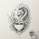 Coffee cup with steam rising to form a ghost,… – tattoo sketch (№1753554174_0, 26.07.2025 18:22) — tattoovalue.net
