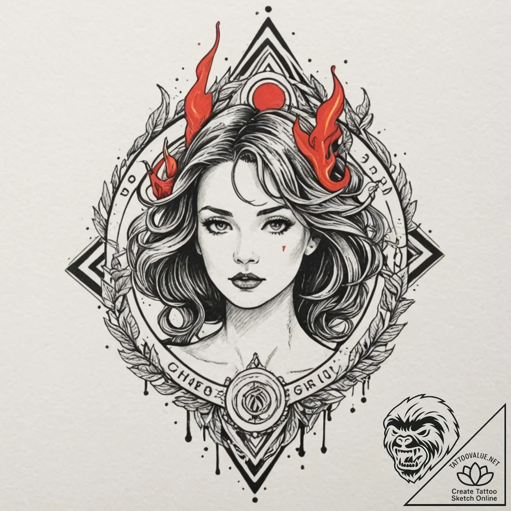 Nymph sigil beneath burning sky, tattoo sketc... - tattoo sketch (№1753554562_0, 26.07.2025 18:29) — tattoovalue.net