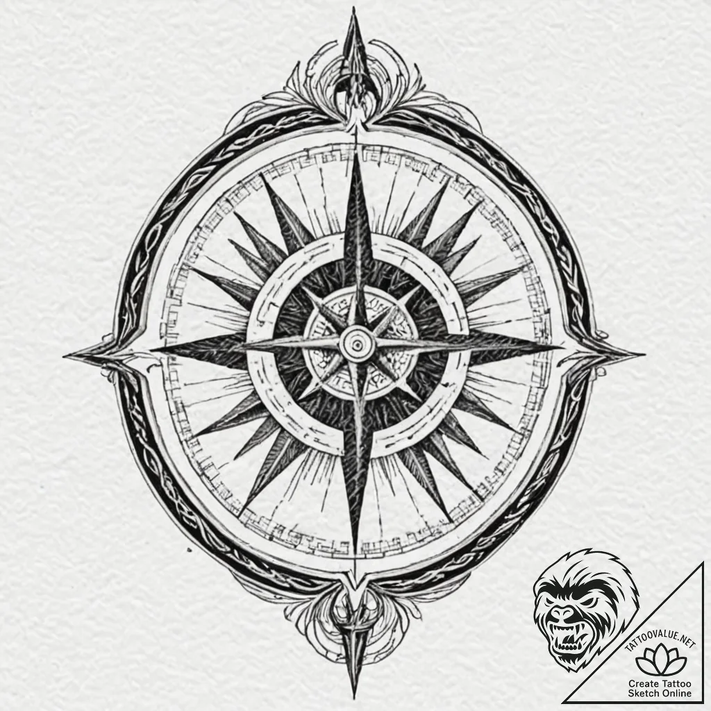 Compass with cardinal directions in runes, ta... - tattoo sketch (№1753554757_0, 26.07.2025 18:32) — tattoovalue.net