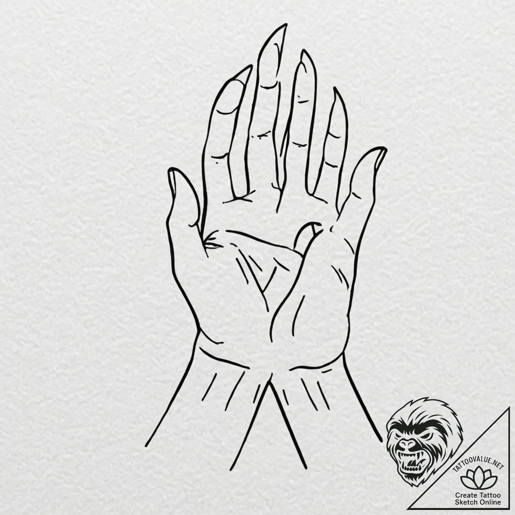 Grasping hands rising from mist, tattoo line... - tattoo sketch (№1753555152_0, 26.07.2025 18:39) — tattoovalue.net