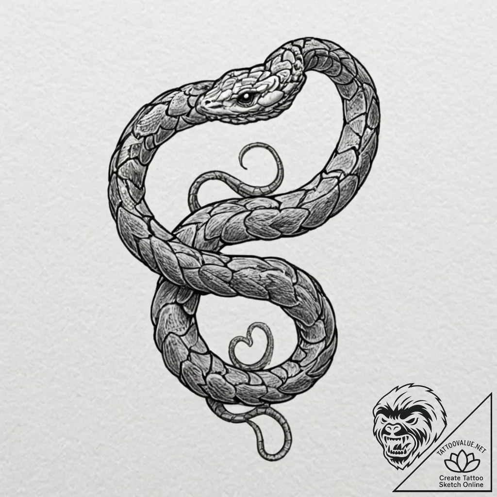 Bone serpent in coiled stance, tattoo drawing... - tattoo sketch (№1753555746_0, 26.07.2025 18:49) — tattoovalue.net