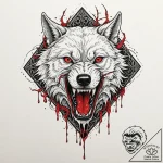 Abyssal wolf with dripping fangs, tattoo line… – tattoo sketch (№1753556724_0, 26.07.2025 19:05) — tattoovalue.net