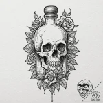 Poison bottle with a skull and crossbones lab… – tattoo sketch (№1753557107_0, 26.07.2025 19:11) — tattoovalue.net